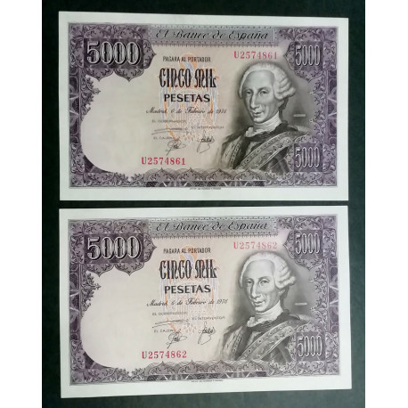 PAR CORRELATIVO 5000 PESETAS CARLOS III