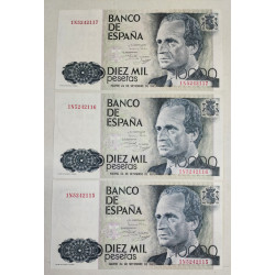 3 billetes de España Correlativos 10.000 pesetas de 1985