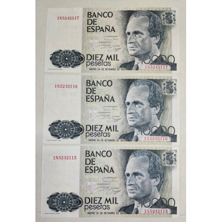 3 billetes de España Correlativos 10.000 pesetas de 1985