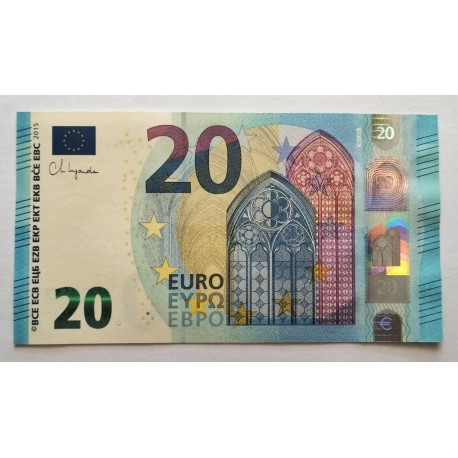 Billete de 20 euros del año 2015 Christine Lagarde 