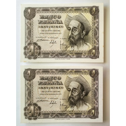 Pareja de billetes de 1 pts 1951
