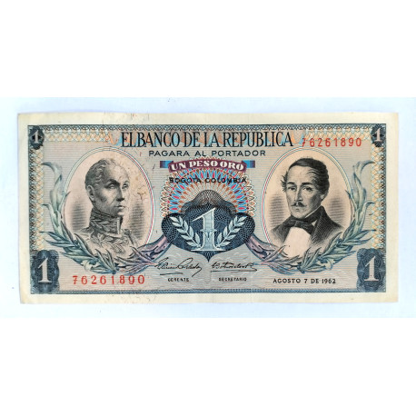 Billete de un peso de oro  de Colombia 1962