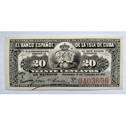 20 centavos 1897 isla de Cuba