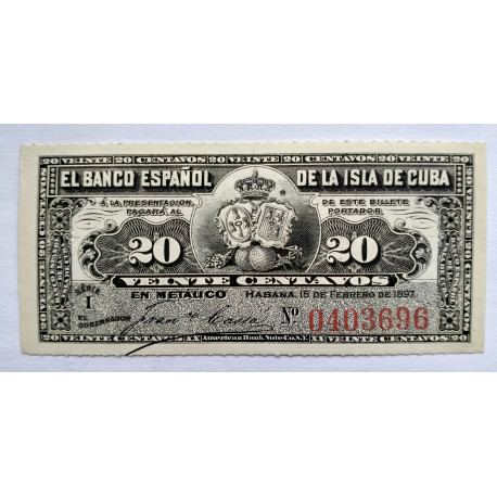 20 centavos 1897 isla de Cuba