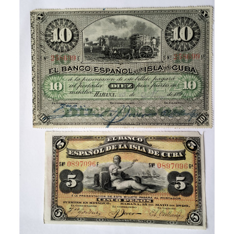 10 y 5 pesos isla de Cuba 1896