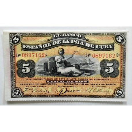 5 PESOS ISLA DE CUBA 1896