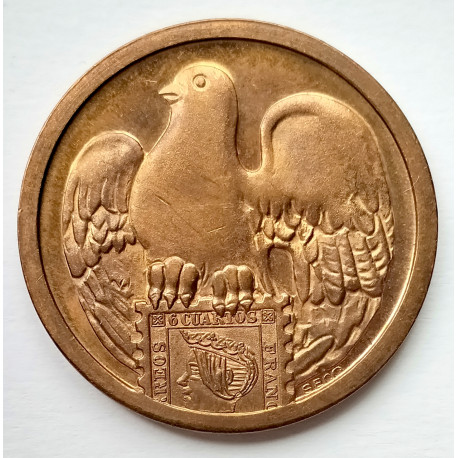 Paloma portadora de un sello de 6 cuartos Madrid año 2000