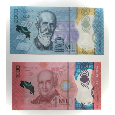 2 billetes Costa Rica de 1000 y 2000 colones