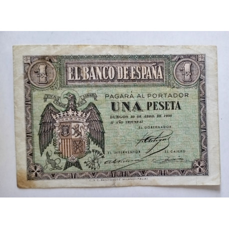 Billete de 1 Peseta Burgos 30 de abril de 1938