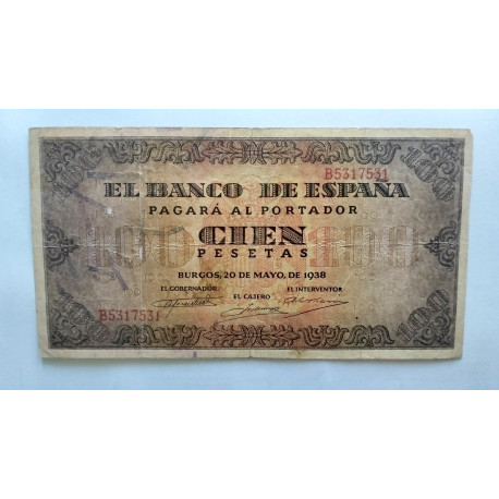 100 PESETAS 20 MAYO 1938