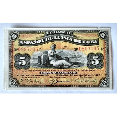 5 pesos de la isla de Cuba 1896