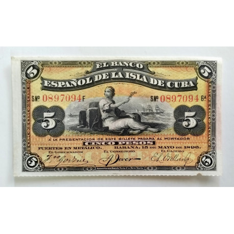5 Pesos de la Isla de Cuba 1896