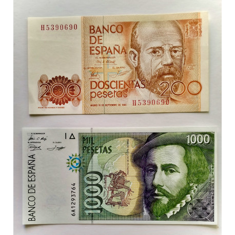 Oferta Billetes sin circular de 1.000 y 200 pesetas