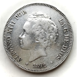 5 pesetas de Alfonso XIII 1892*92 PGM