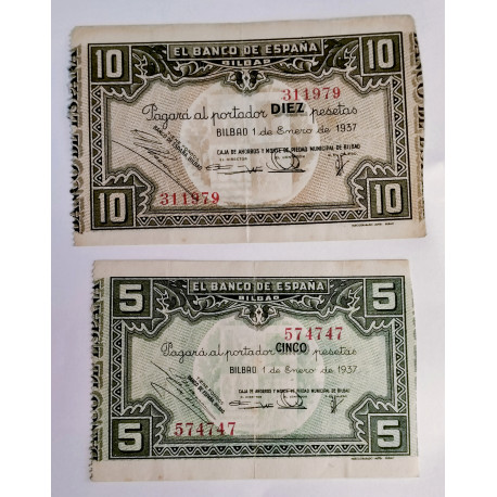 Billete de 5 y 10 pesetas