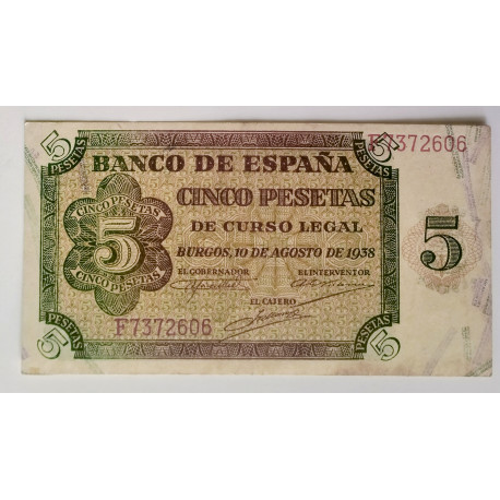 5 pesetas del 10 de agosto 1938
