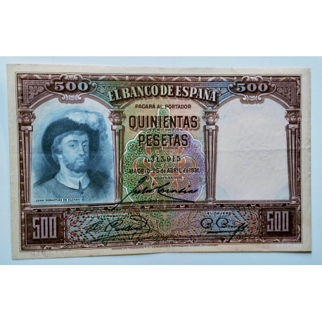 Billete de 500 pesetas de Juan Sebastián Elcano 1931