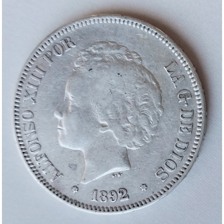 5 pesetas 1892*92 PGM M
