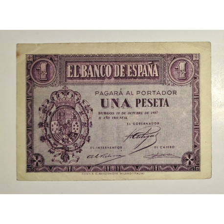 BILLETE DE 1 PESETA DE 1937