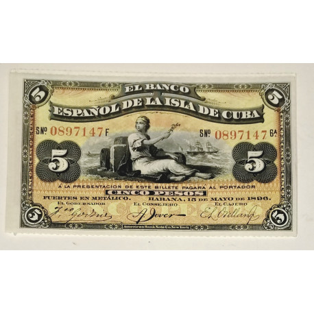 5 Pesos de la Isla de Cuba 1896