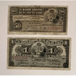 50 centavos y 1 peso Isla de Cuba 1896