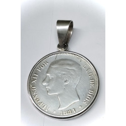 Colgante de plata 925 con moneda 5 pesetas 1881*81
