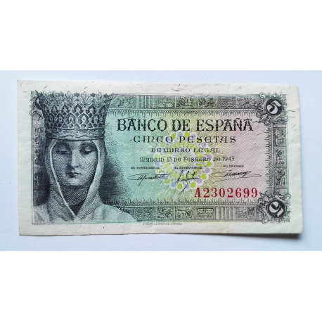 BILLETE DE 5 PESETA DE 1943