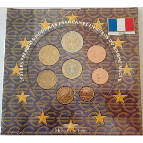 Colección de monedas euro de Francia en cartera oficial del año 2001